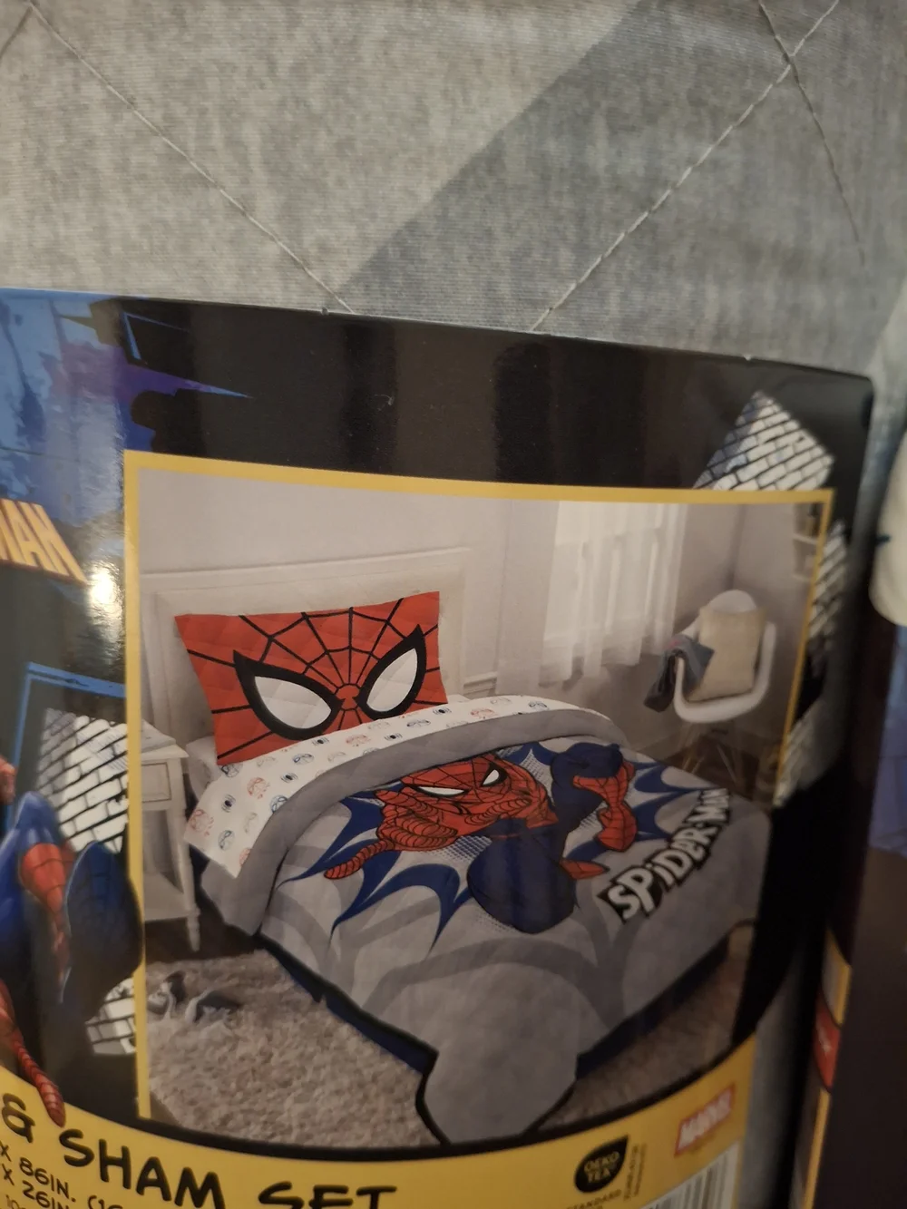 Spiderman Twin Quilt/ Sham & Sheet Set - Gray/Blue
